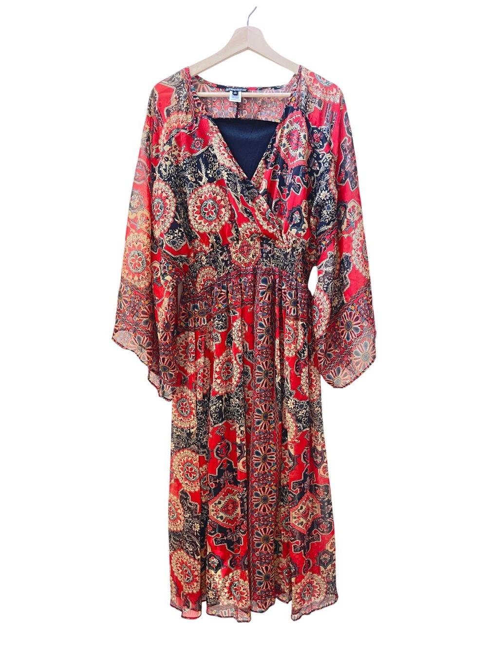 The Pyramid Collection Whimsigoth Paisley Midi Dress Red Black Renaissance Boho